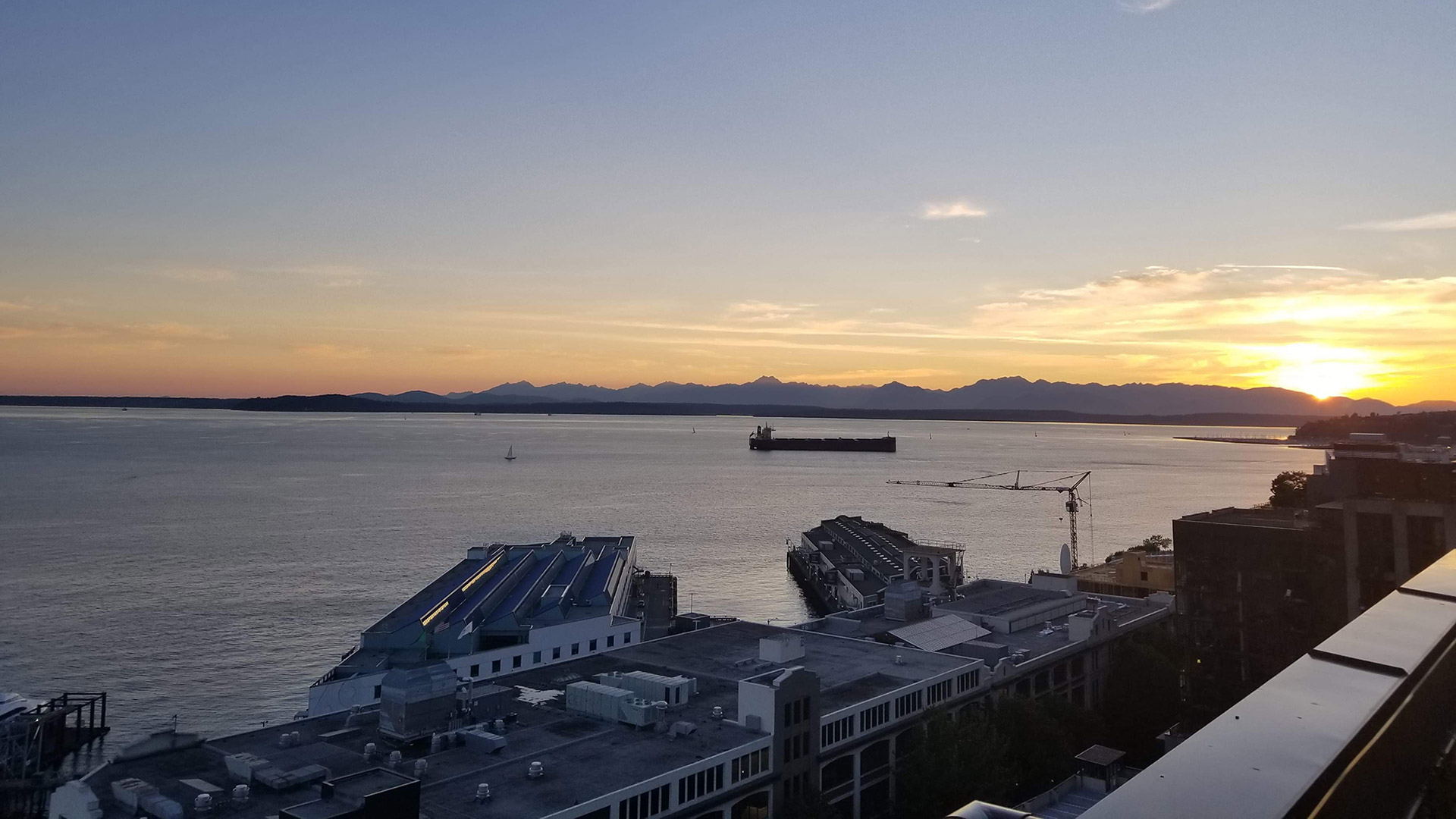 Sunset in Seattle, ferry in background